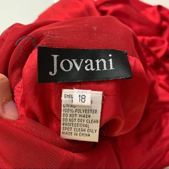 Jovani Red Silk Evening Gown | Size 18 | Beaded Formal Dress Elegance - Picture 3 of 8